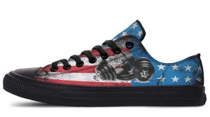 Patriotic Dumbbell & American Flag Black Lowtop Sneakers