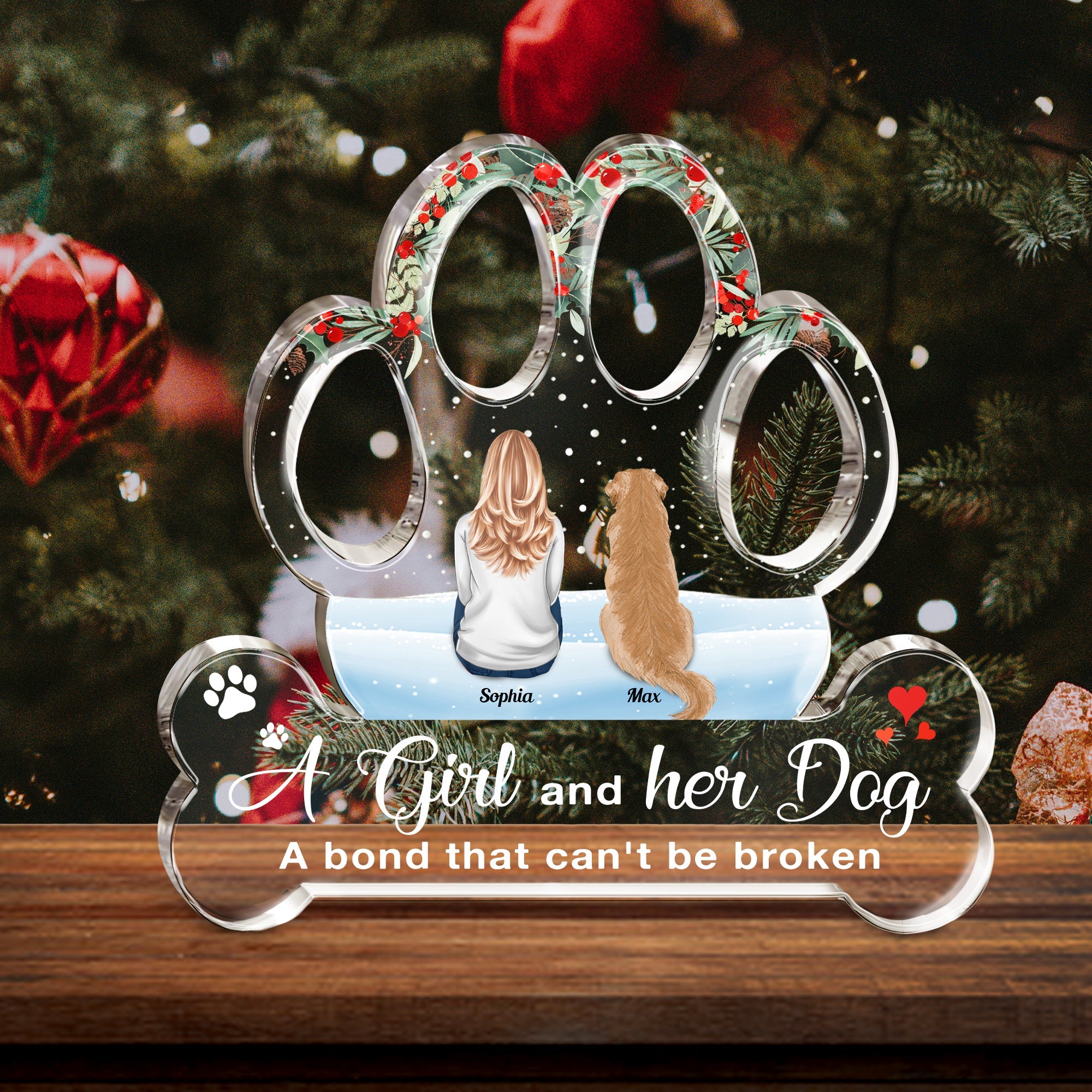 A Girl, Woman, Boy, Man & Dogs A Bond That Can'T Be Broken - Personalized Custom Shaped Acrylic Plaque - Christmas, Loving Gift For Dog Owner, Dog Lover, Dog Mom, Dog Dad - Image 5