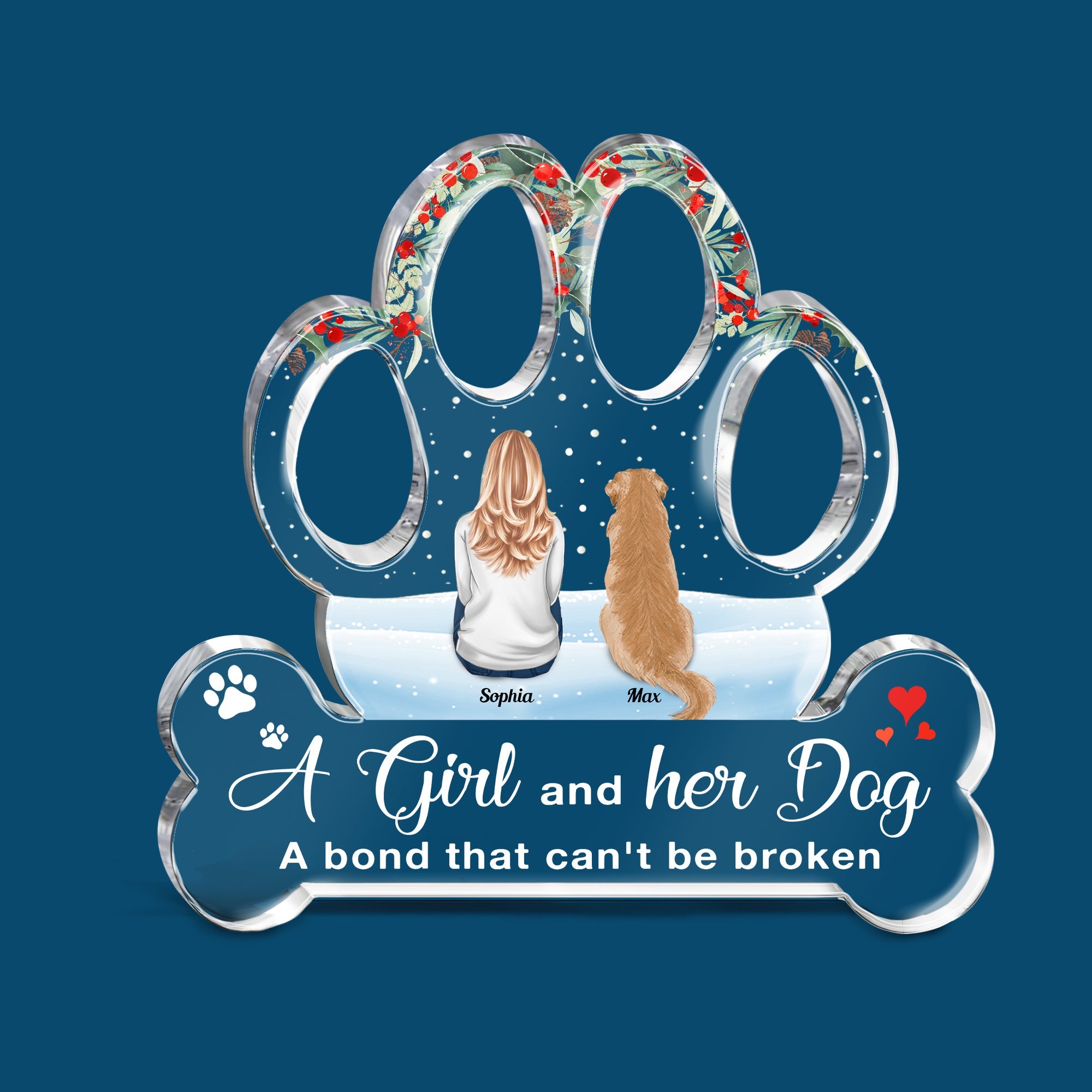 A Girl, Woman, Boy, Man & Dogs A Bond That Can'T Be Broken - Personalized Custom Shaped Acrylic Plaque - Christmas, Loving Gift For Dog Owner, Dog Lover, Dog Mom, Dog Dad