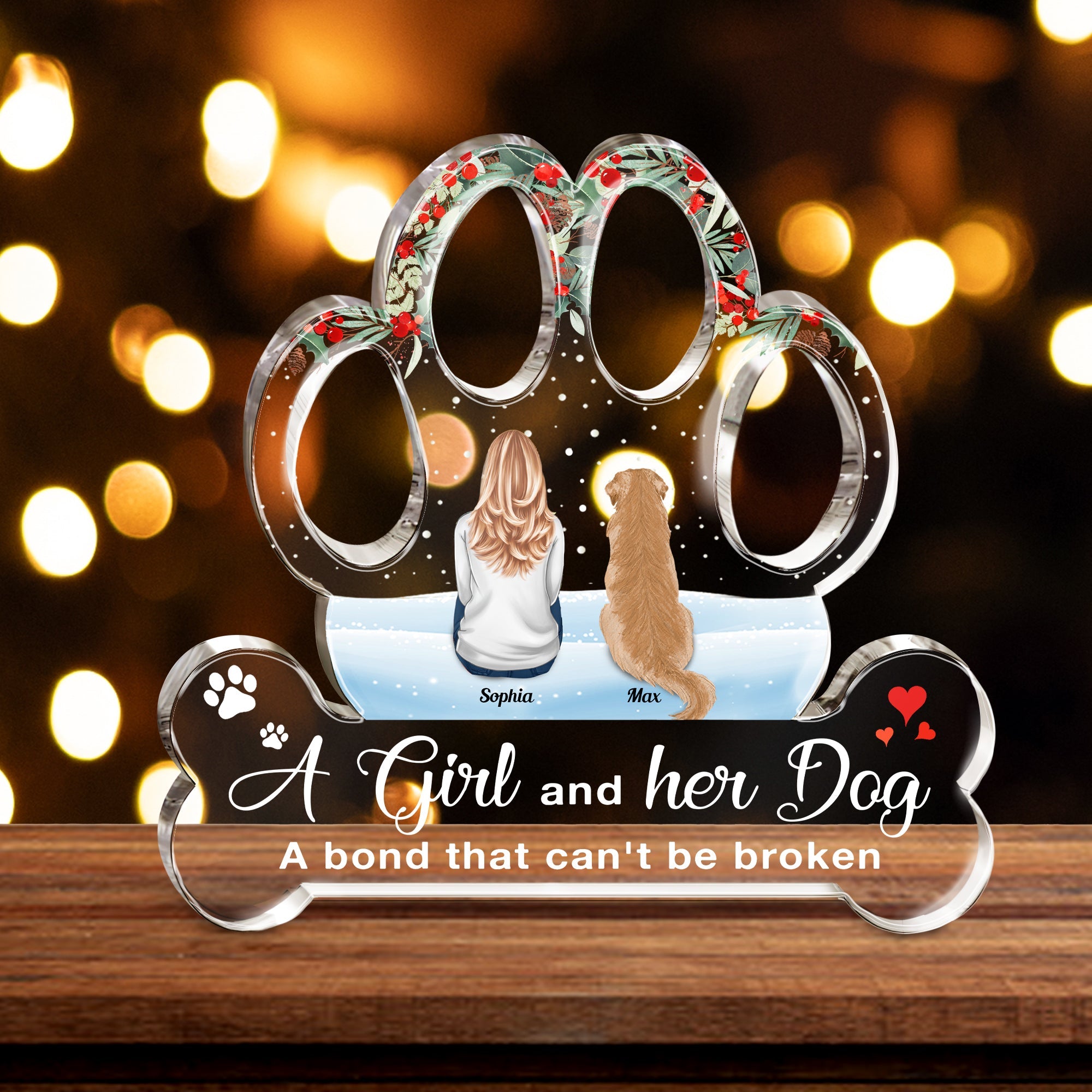 A Girl, Woman, Boy, Man & Dogs A Bond That Can'T Be Broken - Personalized Custom Shaped Acrylic Plaque - Christmas, Loving Gift For Dog Owner, Dog Lover, Dog Mom, Dog Dad - Image 2